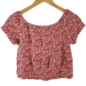VGUC Japna Tiny Floral Cropped Top Off Shoulder Smocking Size L